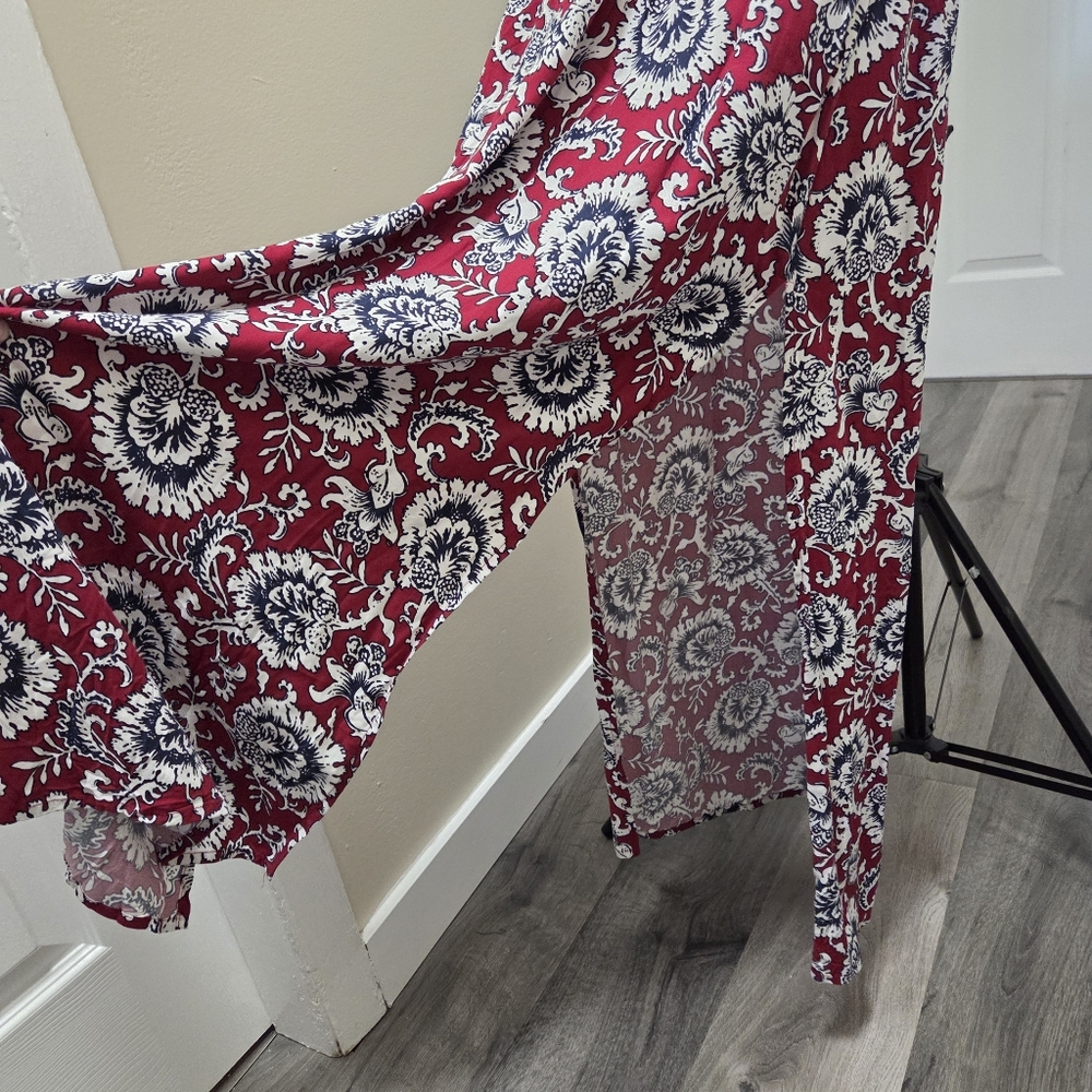 GAP Red Floral Halter Maxi Dress 100% Viscose Boho Resort Flowy Summer Vacation - Picture 6 of 10